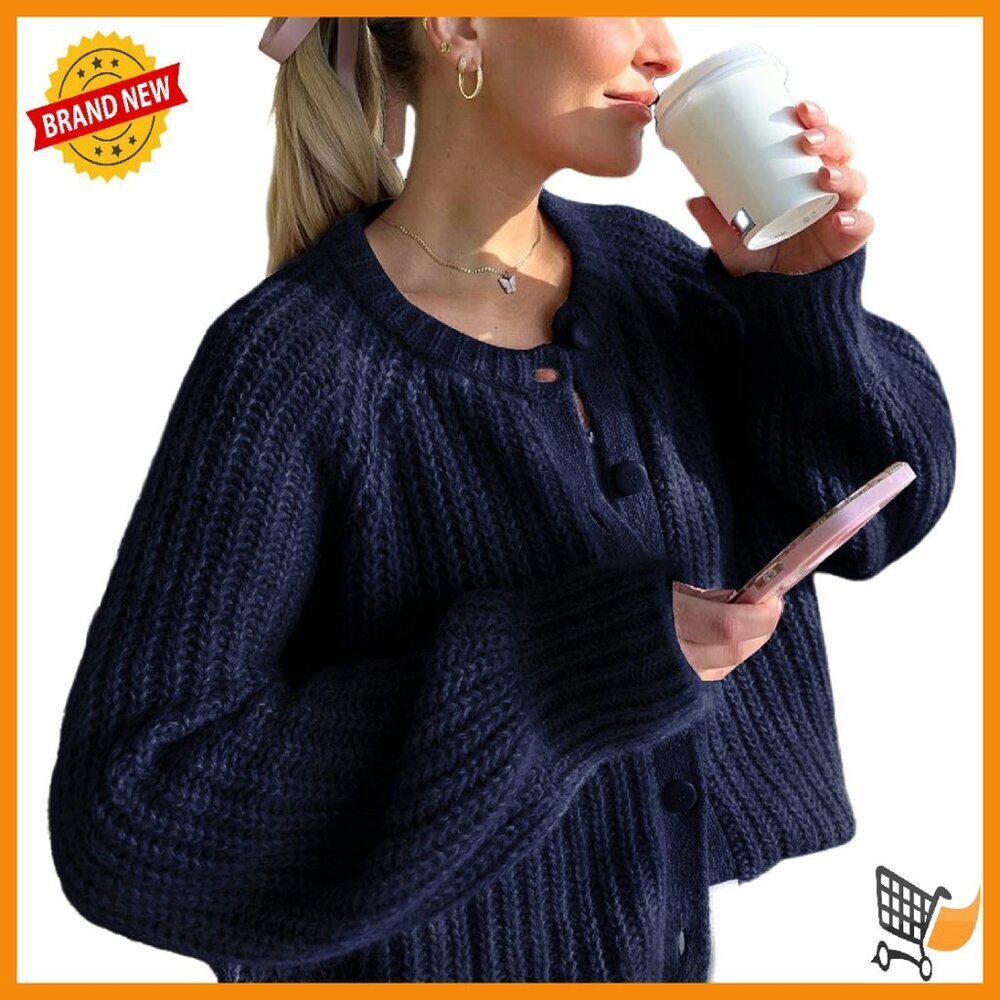 Chunky Knit Cardigan Sweater Button Down Open Front Loose Fit